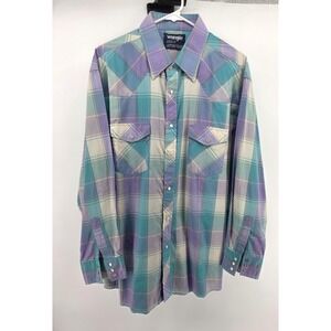 Vtg. Wrangler Men's Cowboy Cut X-Long Tails Shirt 17-1/2x34 Pearl Snaps USA